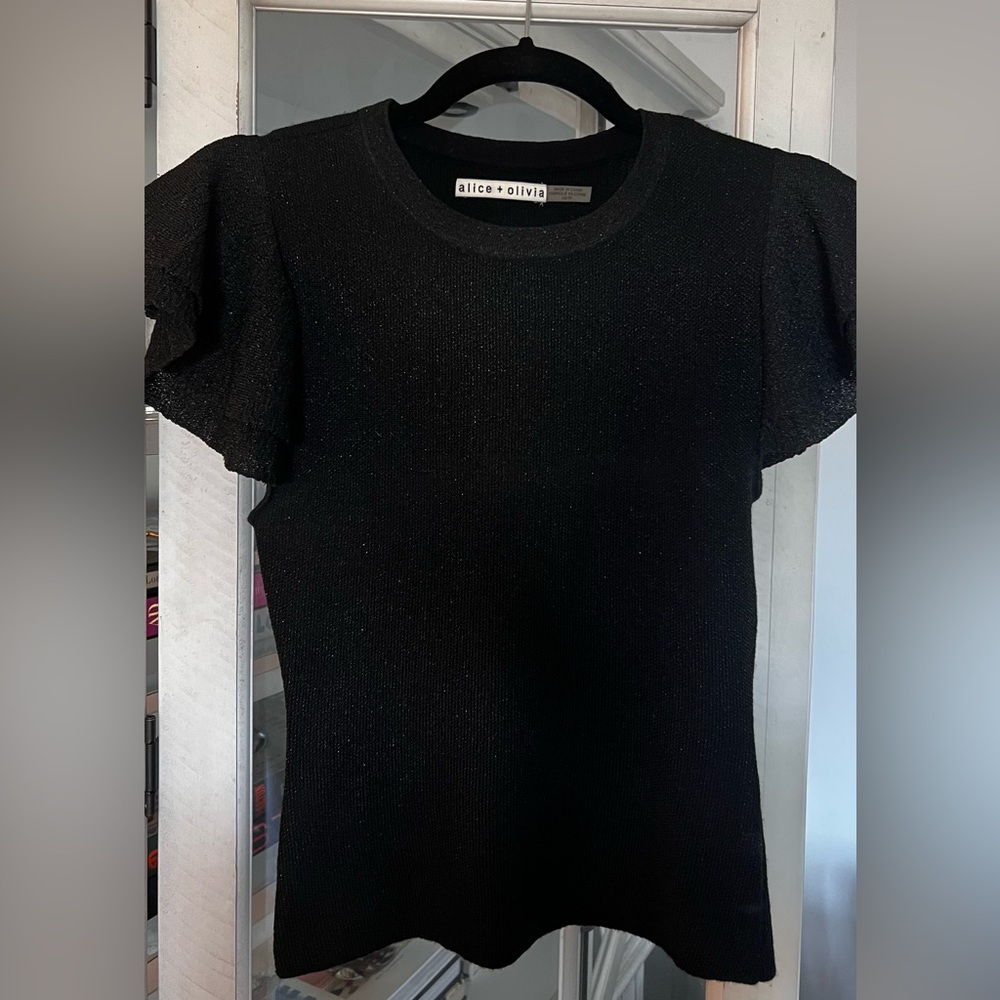 Alice + Olivia Shimmering Black Knit Top